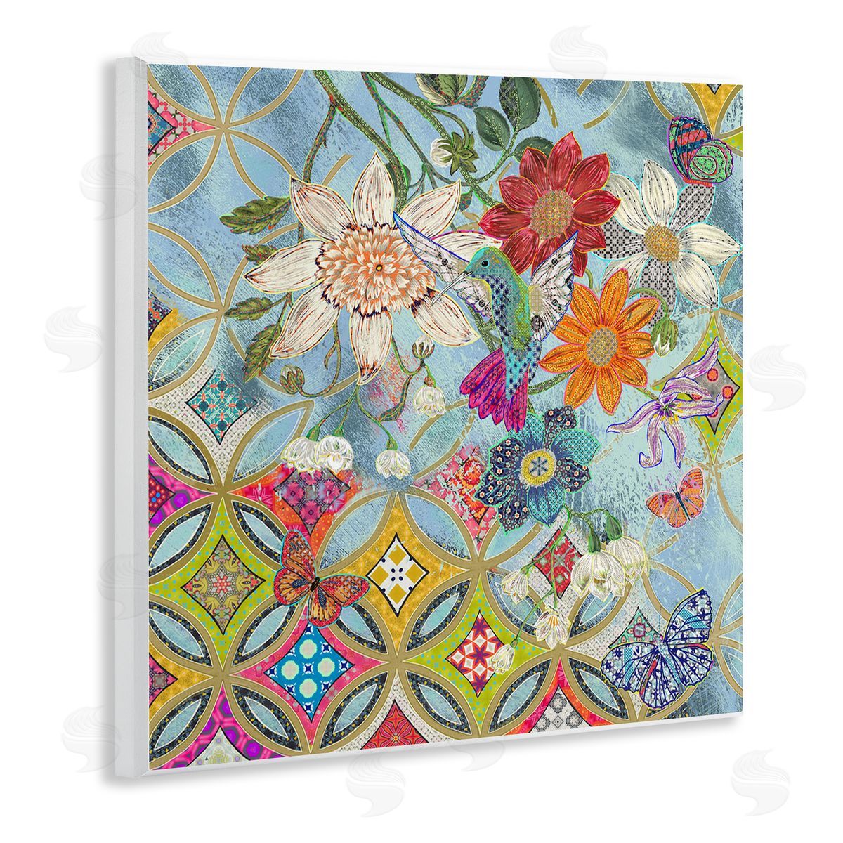 Sangita Bachelet Circular Arabesque Pattern Floral Hummingbird Wall Plaque Art