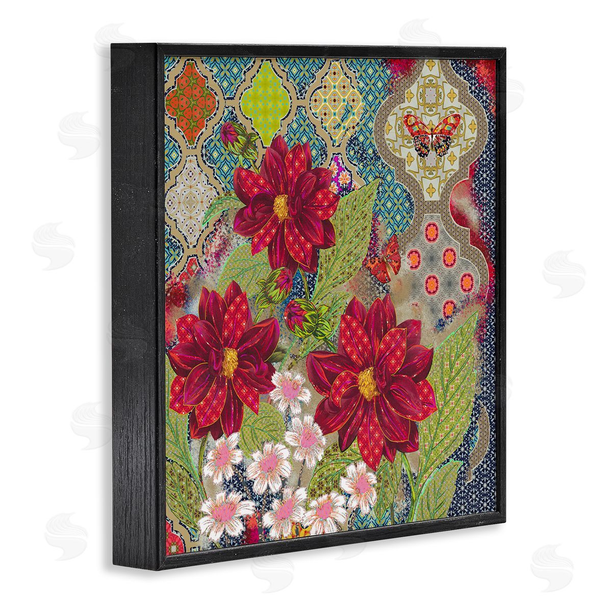 Sangita Bachelet Intricate Arabesque Pattern Floral Butterfly Black Framed Giclee Wall Art
