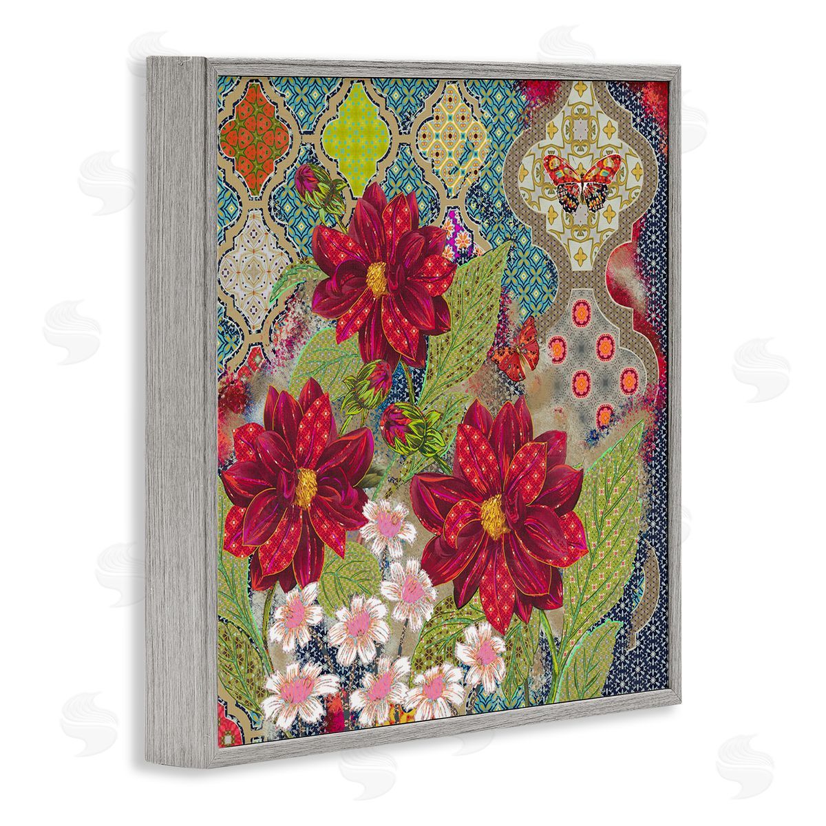 Sangita Bachelet Intricate Arabesque Pattern Floral Butterfly Gray Framed Giclee Wall Art