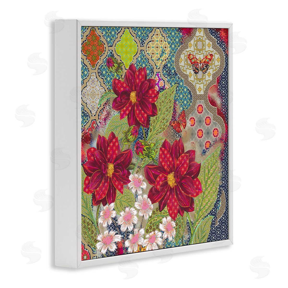 Sangita Bachelet Intricate Arabesque Pattern Floral Butterfly White Framed Giclee Wall Art