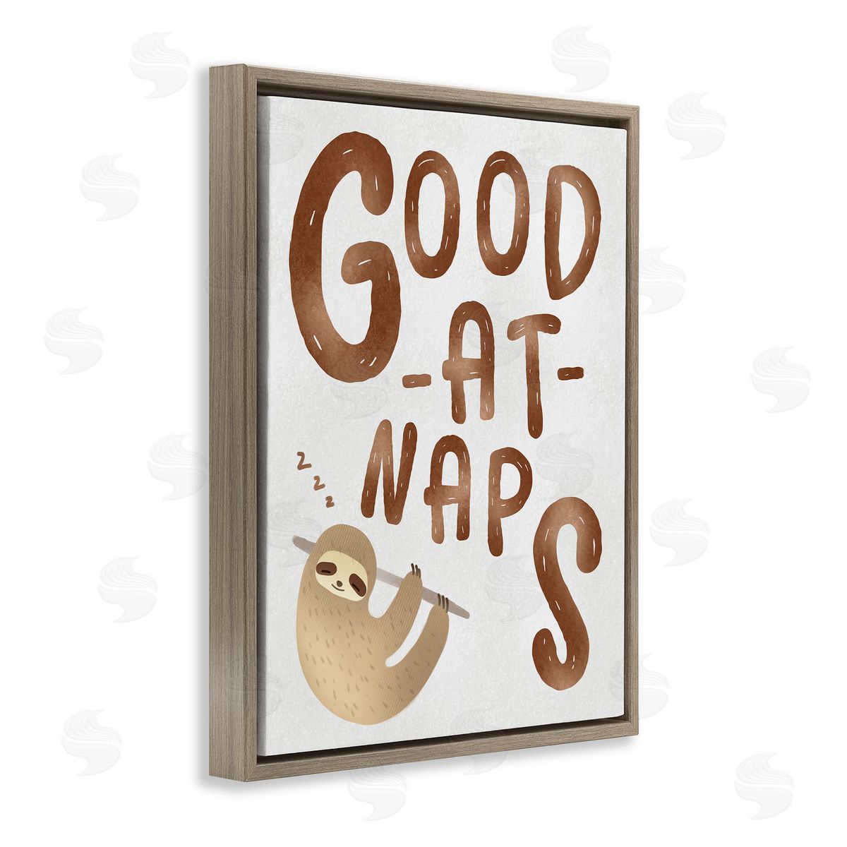 Ziwei Li Good At Naps Sloth Sleeping Brown Floater Frame Canvas Art