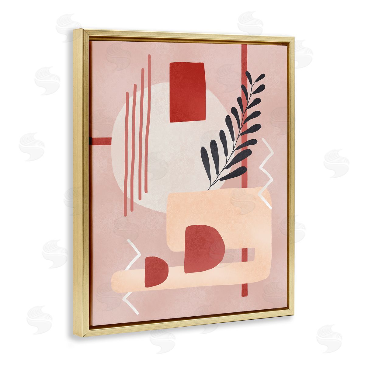Ziwei Li Warm Abstract Shapes Plant Detail Gold Floater Frame Canvas Art