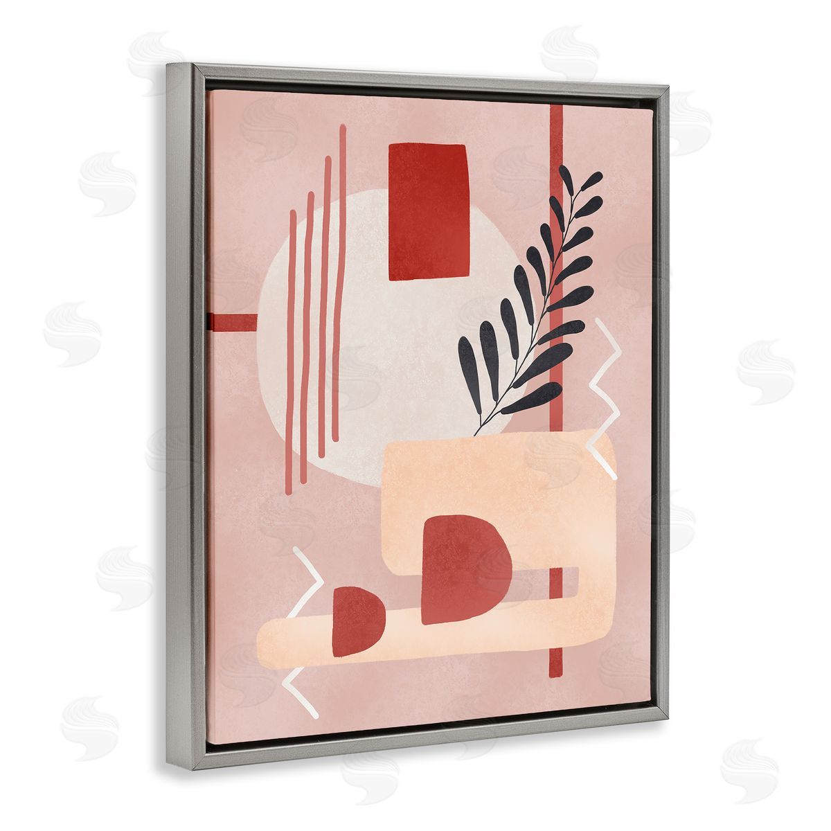 Ziwei Li Warm Abstract Shapes Plant Detail Gray Floater Frame Canvas Art