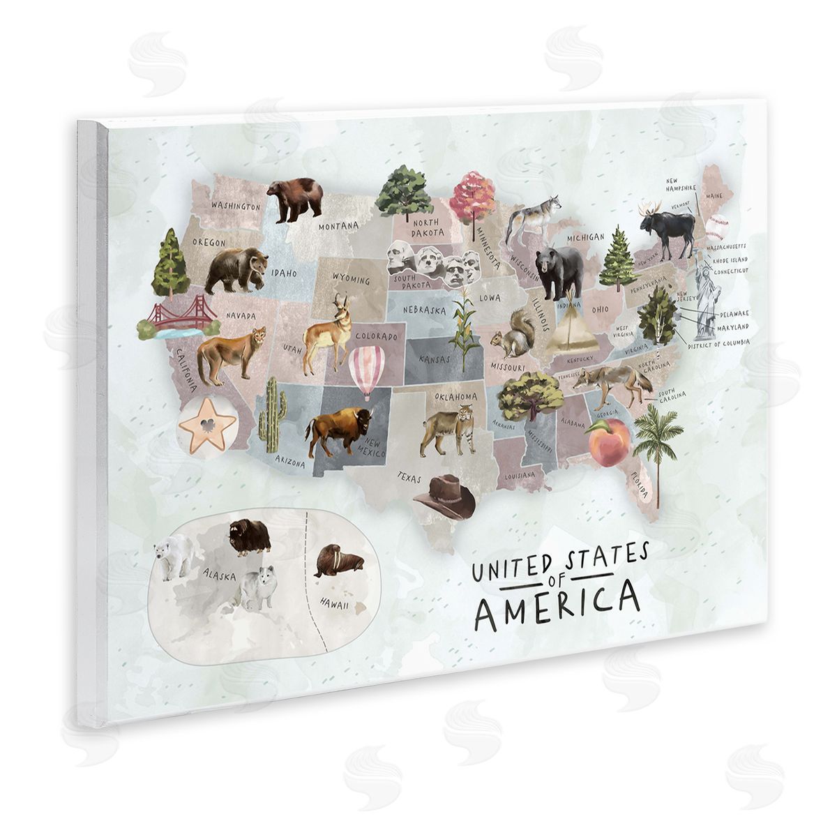 Ziwei Li United States Map Animal Illustrations Wall Plaque Art