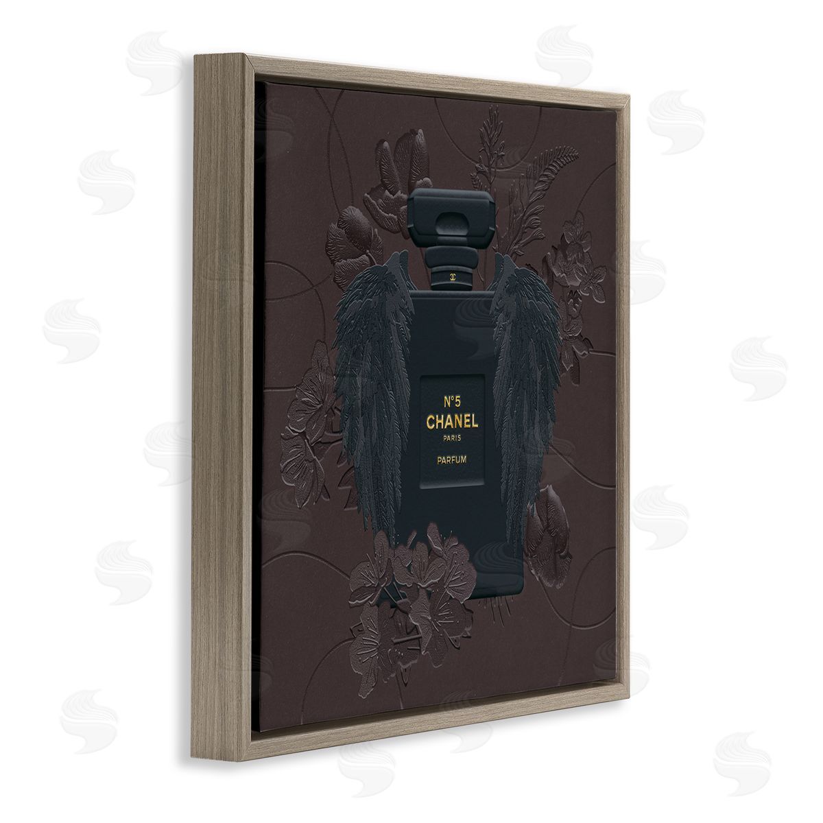 Ziwei Li Dark Fashion Perfume Purple Florals Brown Floater Frame Canvas Art
