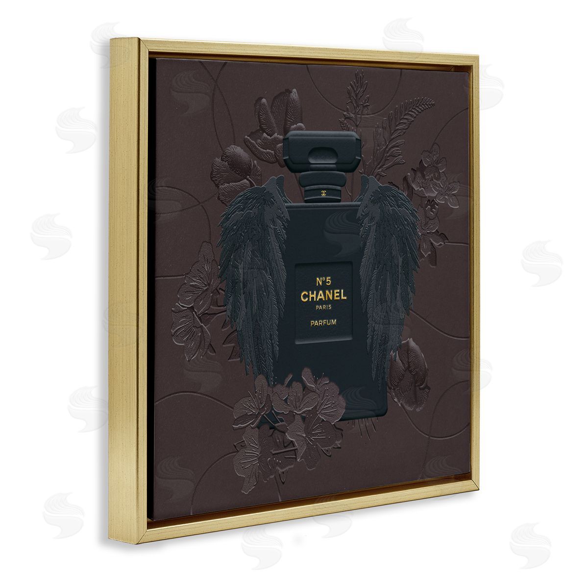 Ziwei Li Dark Fashion Perfume Purple Florals Gold Floater Frame Canvas Art