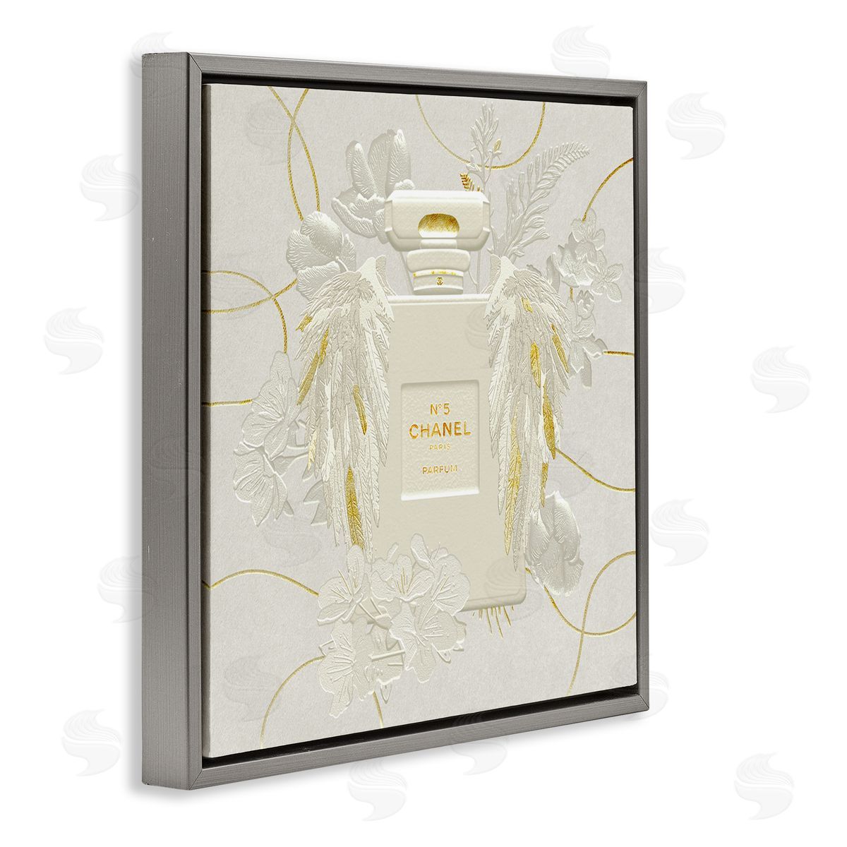 Ziwei Li Bright Glam Fashion Bottle White Florals Gray Floater Frame Canvas Art