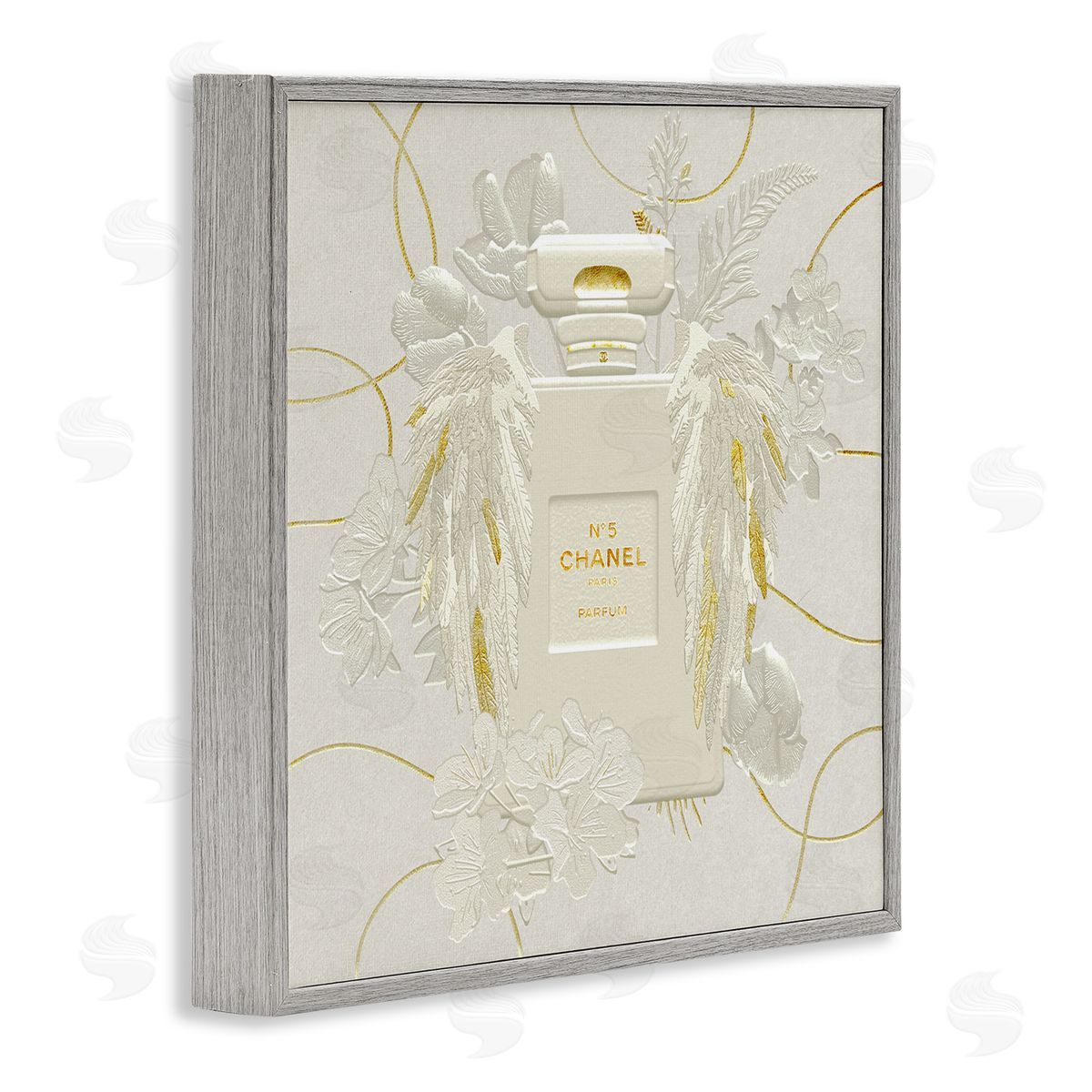 Ziwei Li Bright Glam Fashion Bottle White Florals Gray Framed Giclee Wall Art
