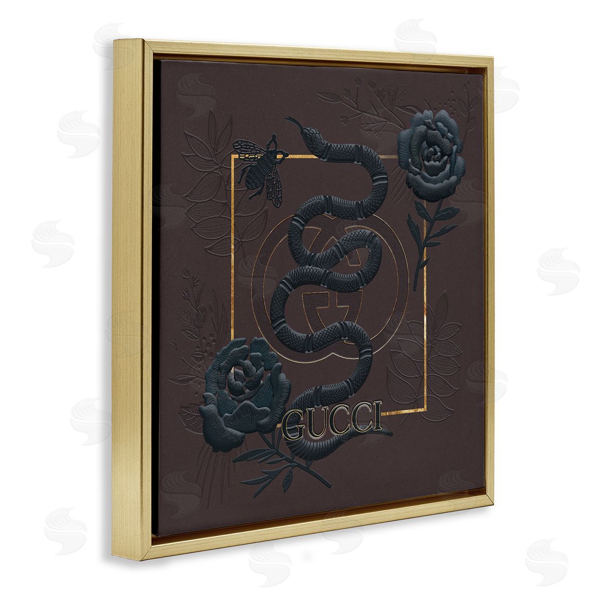 Ziwei Li Dark Fashion Brand Snake Floral Gold Floater Frame Canvas Art