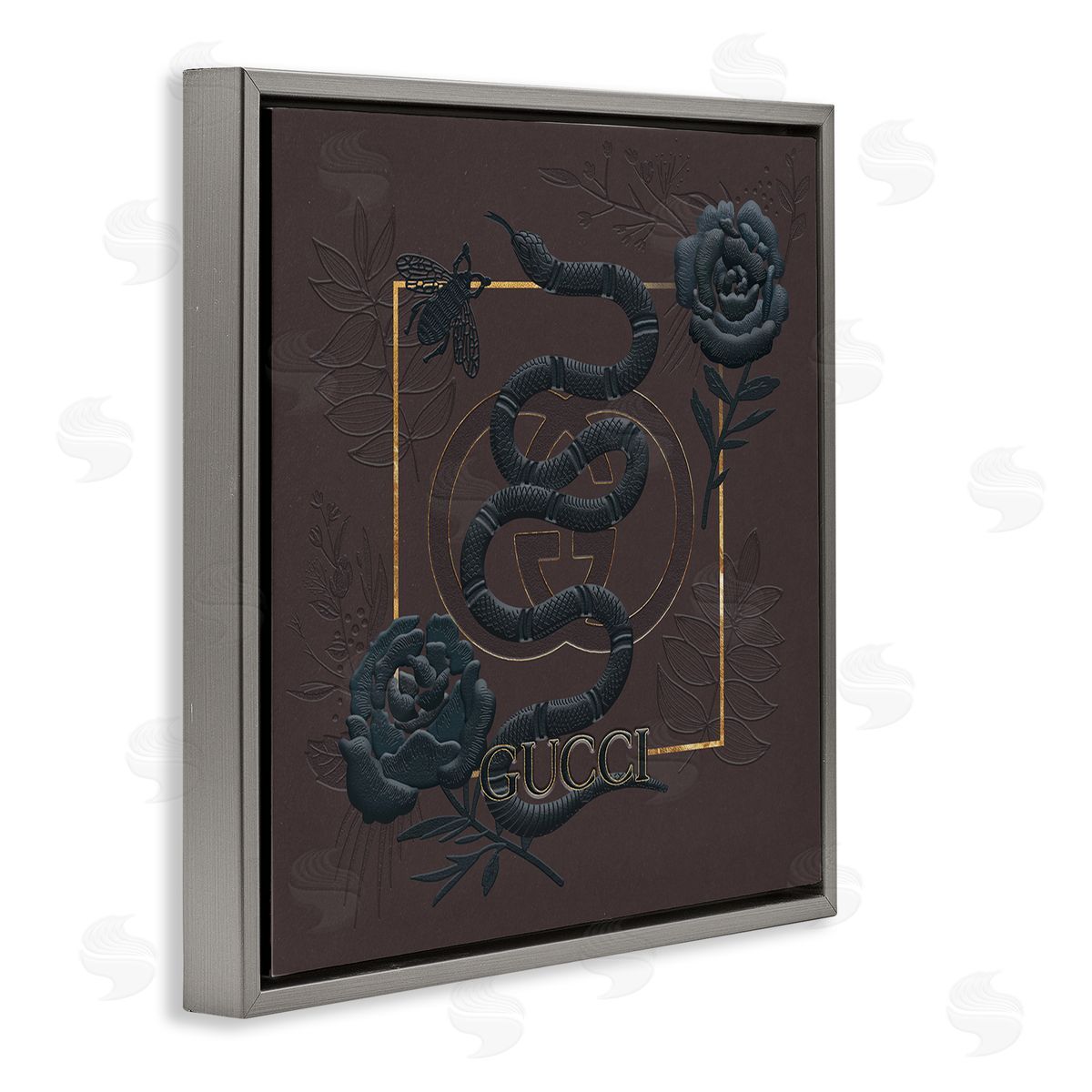 Ziwei Li Dark Fashion Brand Snake Floral Gray Floater Frame Canvas Art