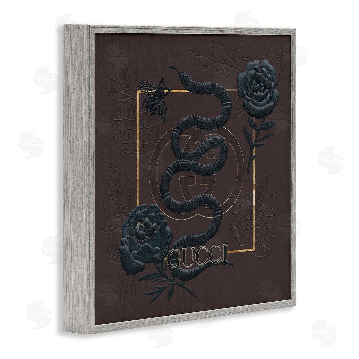 Ziwei Li Dark Fashion Brand Snake Floral Gray Framed Giclee Wall Art