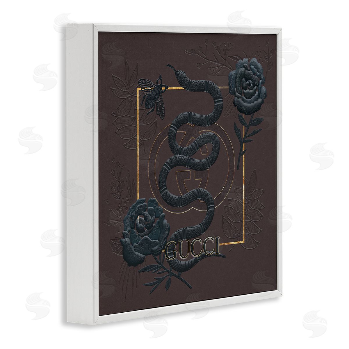 Ziwei Li Dark Fashion Brand Snake Floral White Framed Giclee Wall Art