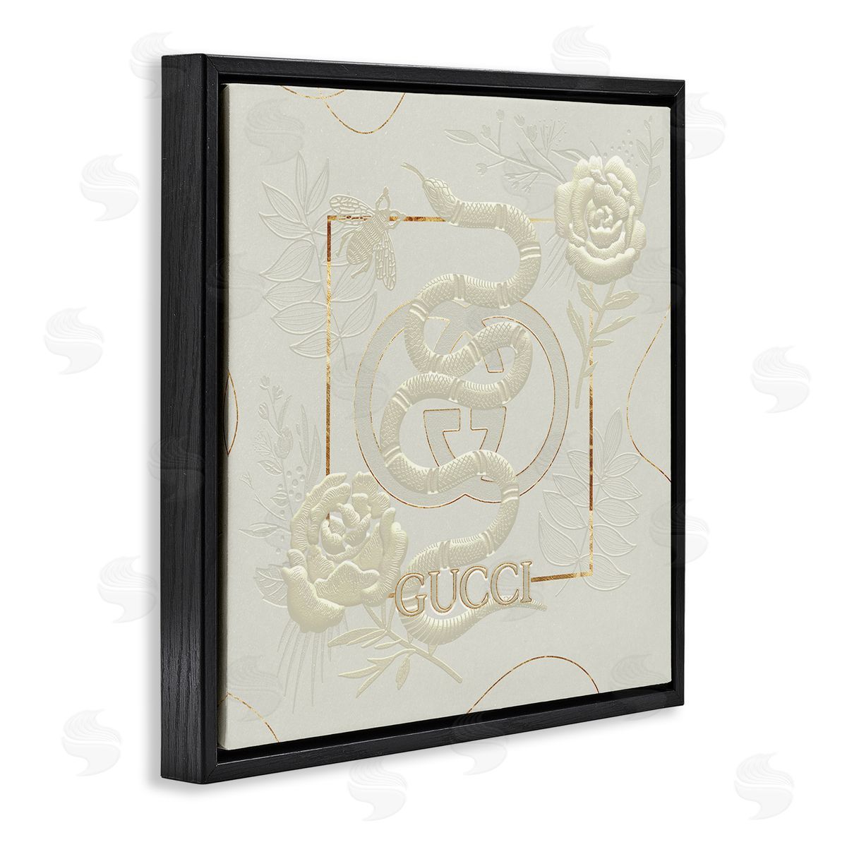 Ziwei Li Bright Fashion Brand Snake Floral Black Floater Frame Canvas Art