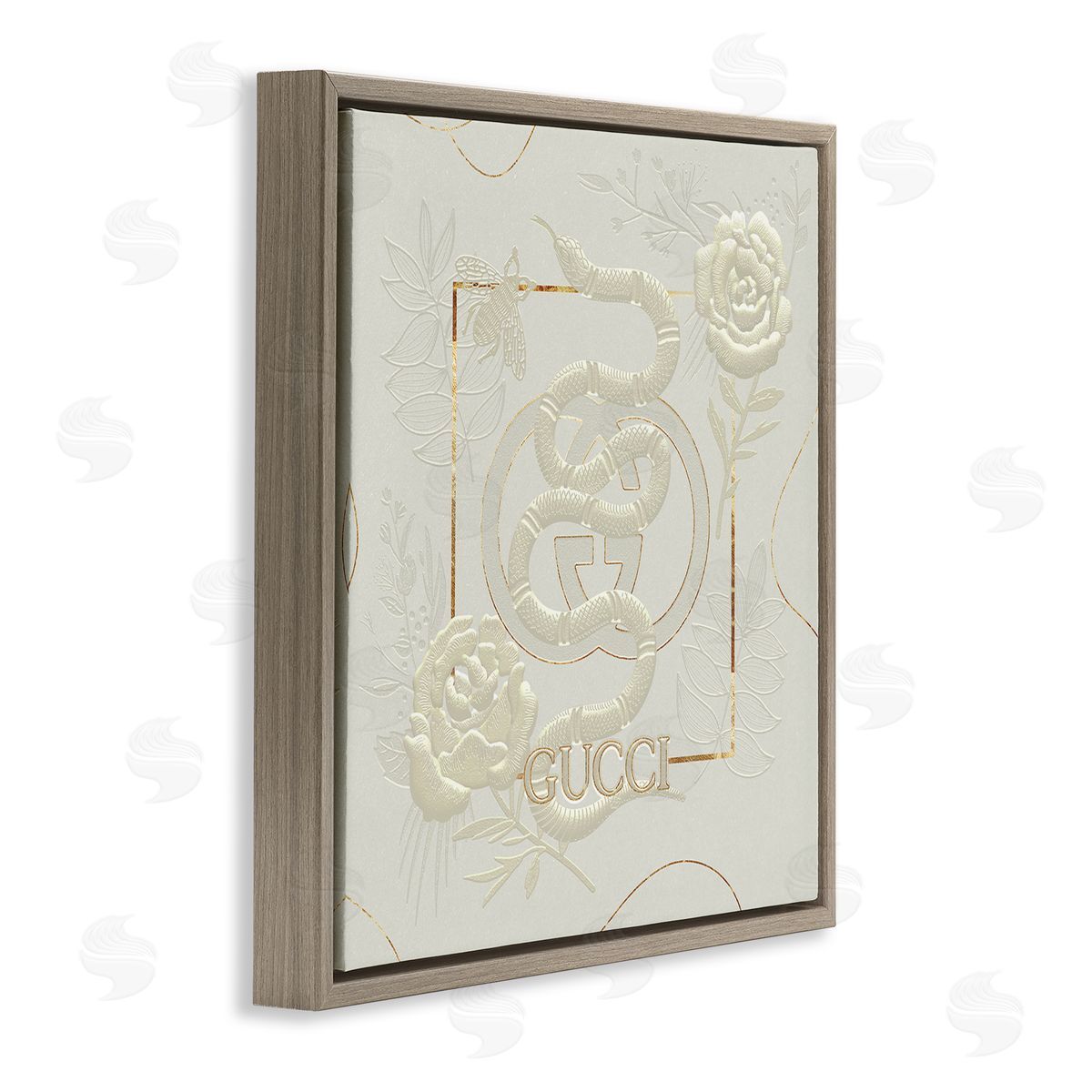 Ziwei Li Bright Fashion Brand Snake Floral Brown Floater Frame Canvas Art