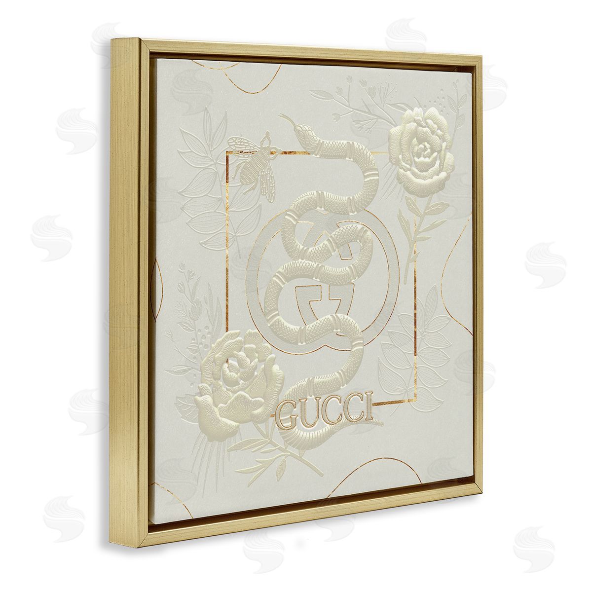 Ziwei Li Bright Fashion Brand Snake Floral Gold Floater Frame Canvas Art