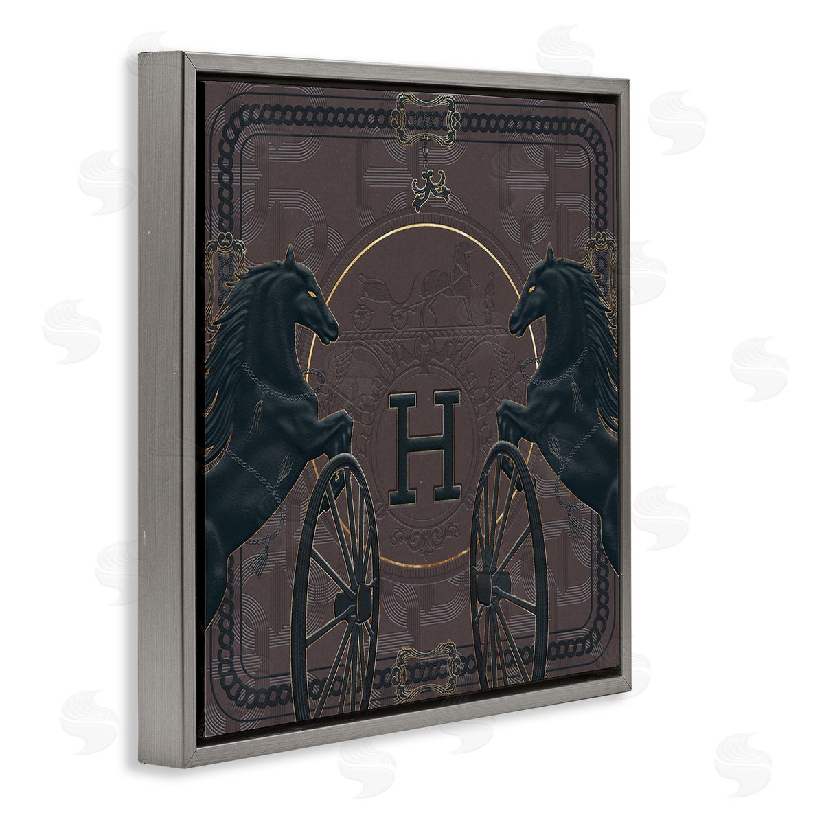 Ziwei Li Fashion Brand Horses Deep Purple Glam Gray Floater Frame Canvas Art