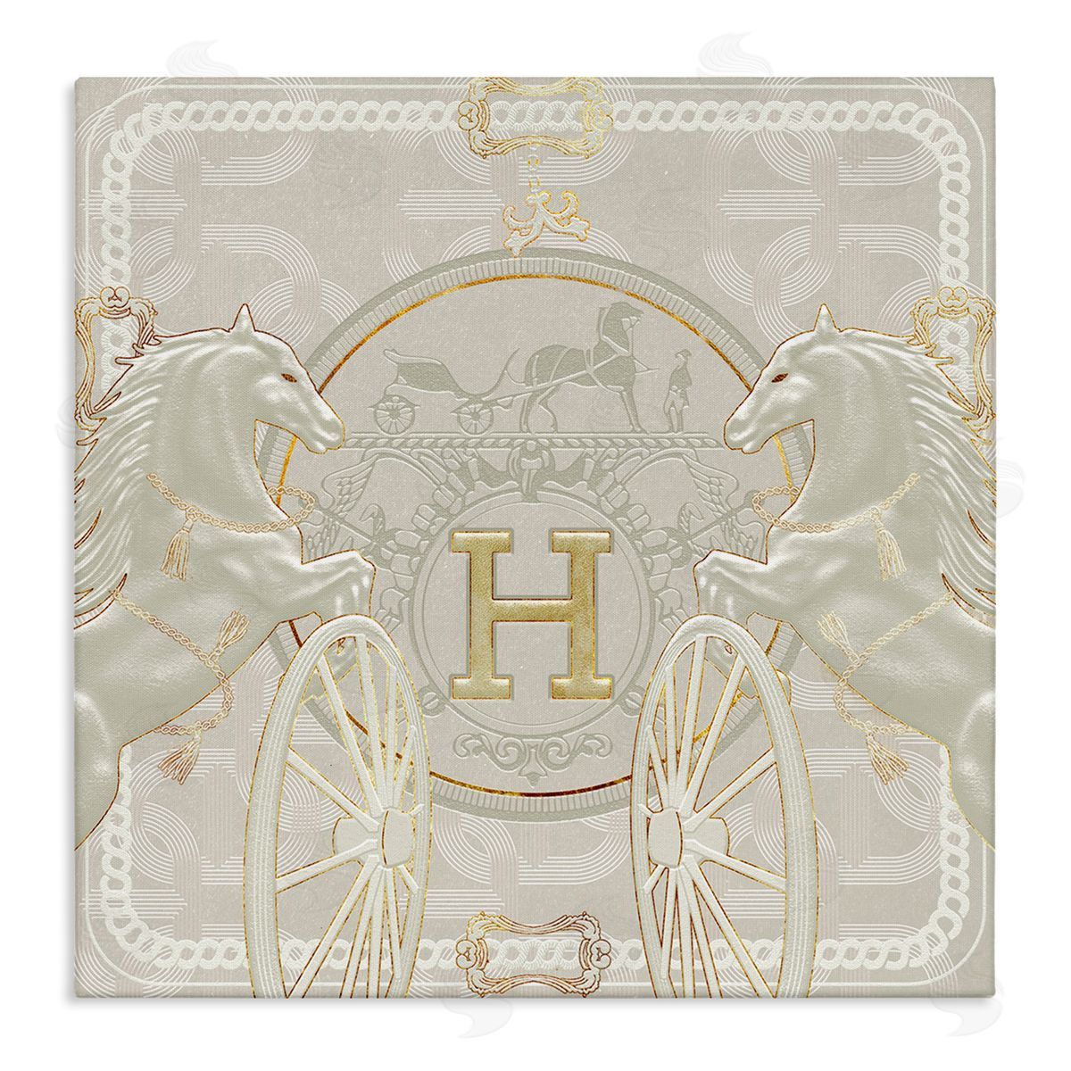 Ziwei Li Regal Horses Fashion Brand White Gold Canvas Wall Art
