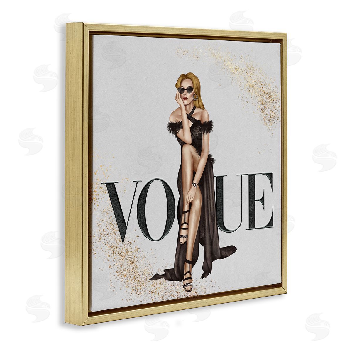 Ziwei Li Female Fashionista Black Dress Designer Brand Gold Floater Frame Canvas Art