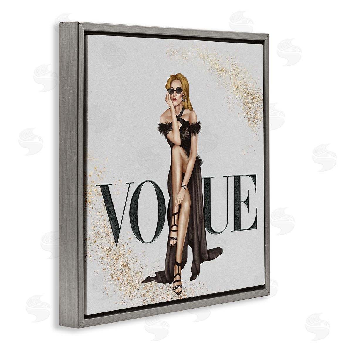 Ziwei Li Female Fashionista Black Dress Designer Brand Gray Floater Frame Canvas Art