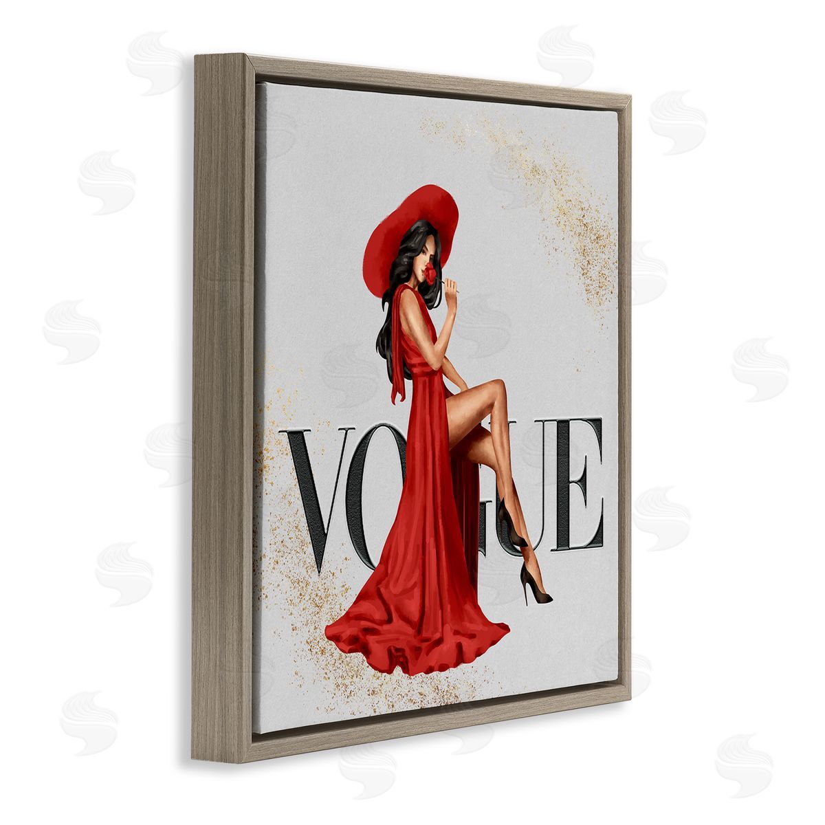 Ziwei Li Glam Fashionista Red Dress Designer Brand Brown Floater Frame Canvas Art