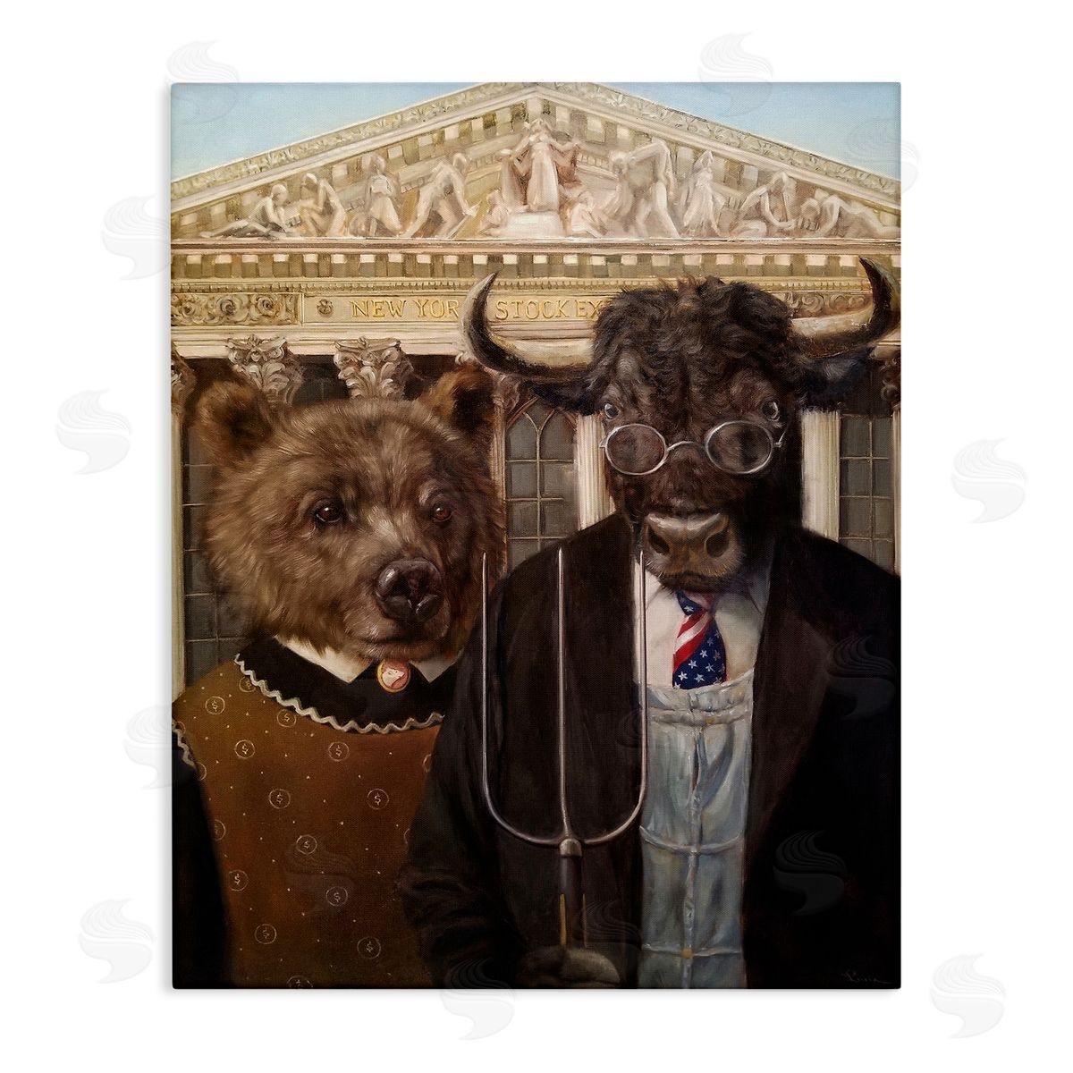Lucia Heffernan American Gothic Stock Market Parody Canvas Wall Art
