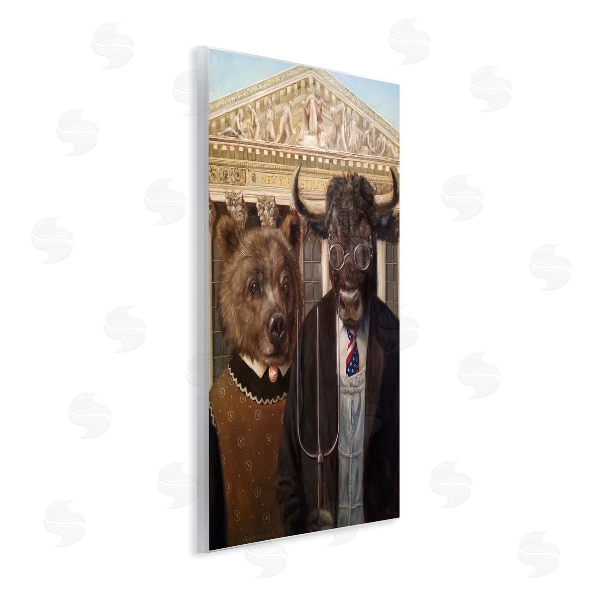 Lucia Heffernan American Gothic Stock Market Parody Wall Plaque Art