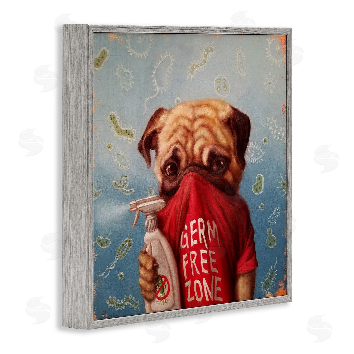 Lucia Heffernan Pug Portrait Germ Free Zone Gray Framed Giclee Wall Art