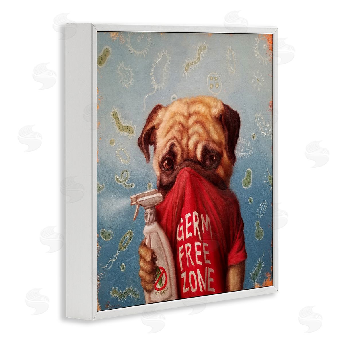 Lucia Heffernan Pug Portrait Germ Free Zone White Framed Giclee Wall Art