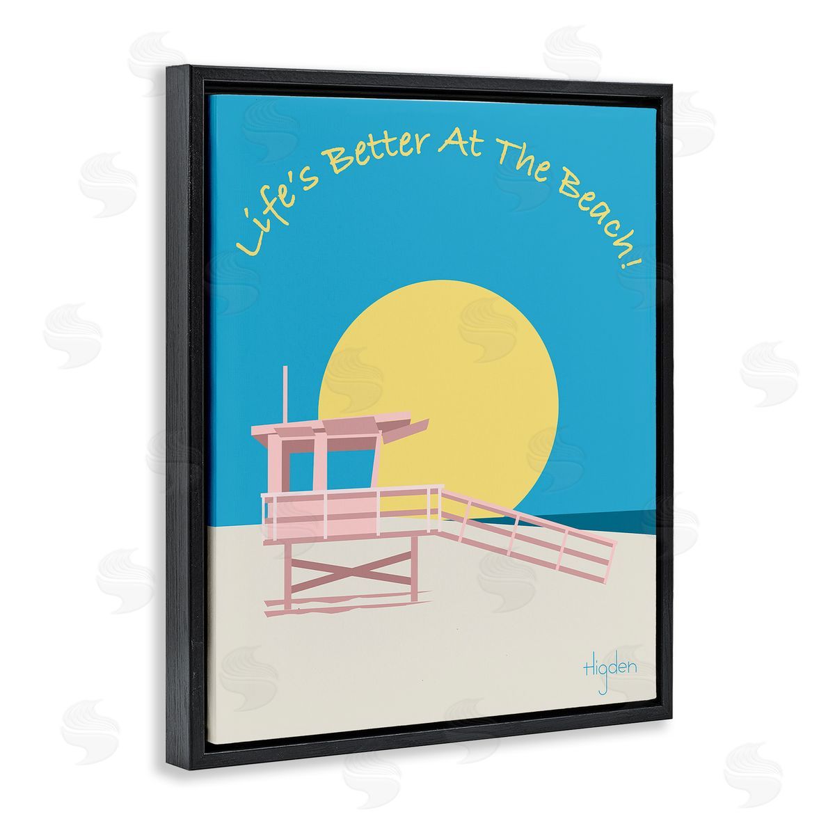 Mark Higden Life's Better at Beach Lifeguard Stand Black Floater Frame Canvas Art