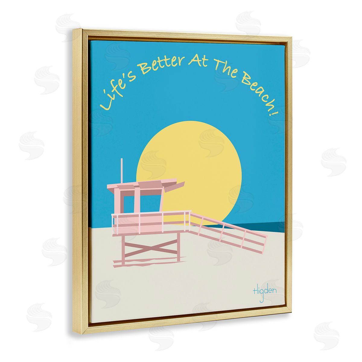 Mark Higden Life's Better at Beach Lifeguard Stand Gold Floater Frame Canvas Art
