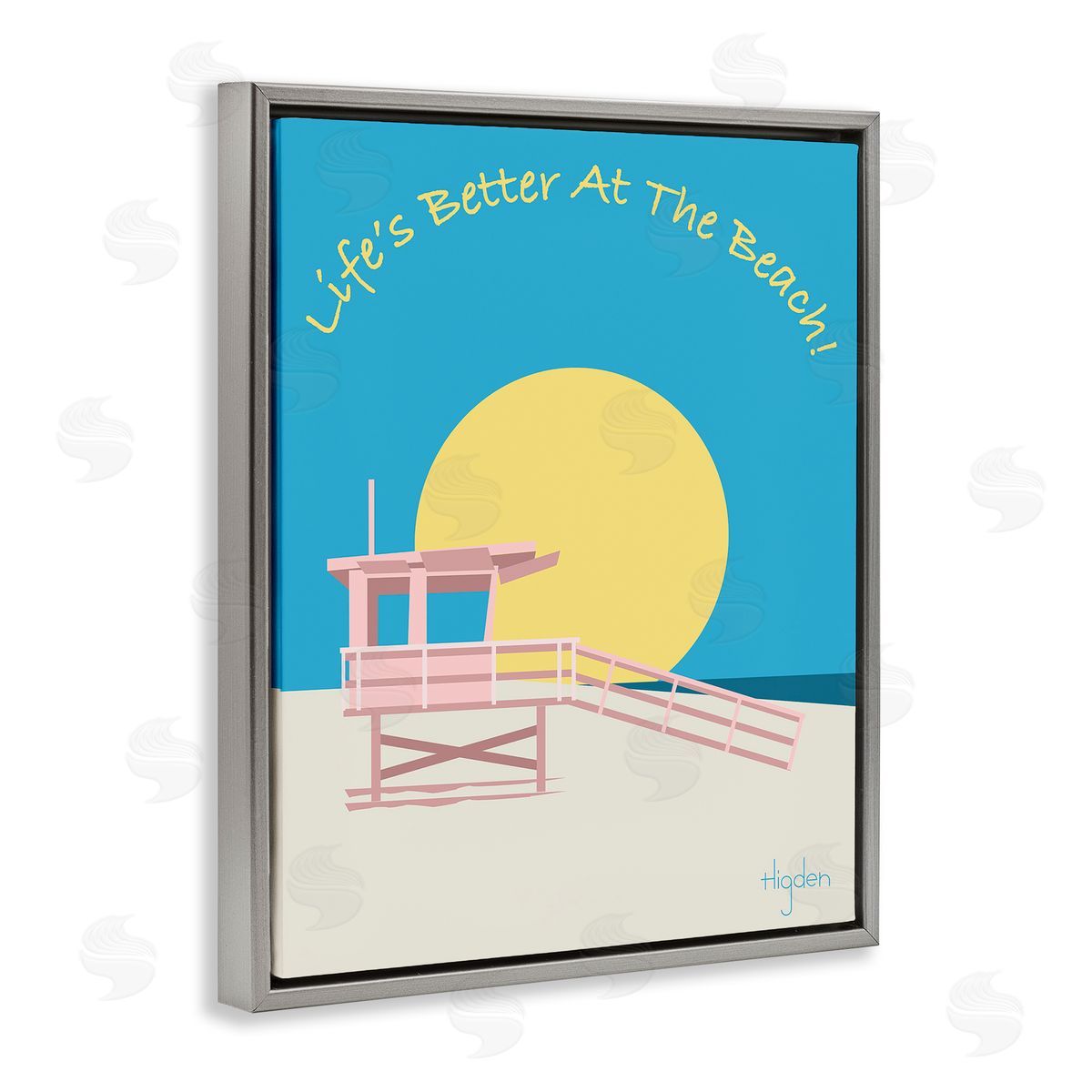 Mark Higden Life's Better at Beach Lifeguard Stand Gray Floater Frame Canvas Art