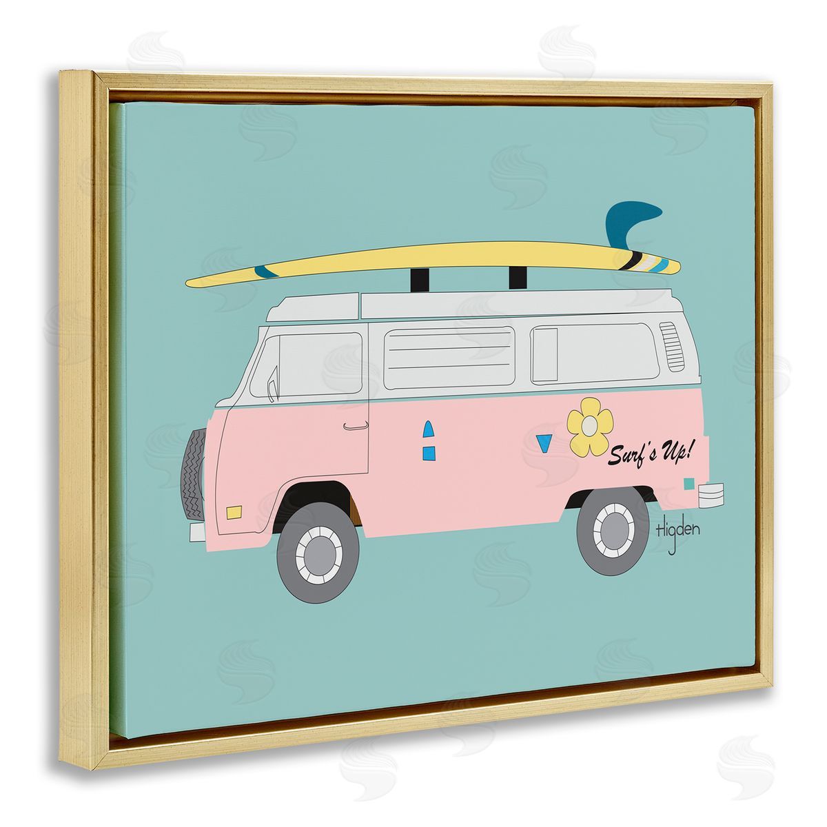 Mark Higden Pink Beach Cruiser Van Illustration Gold Floater Frame Canvas Art