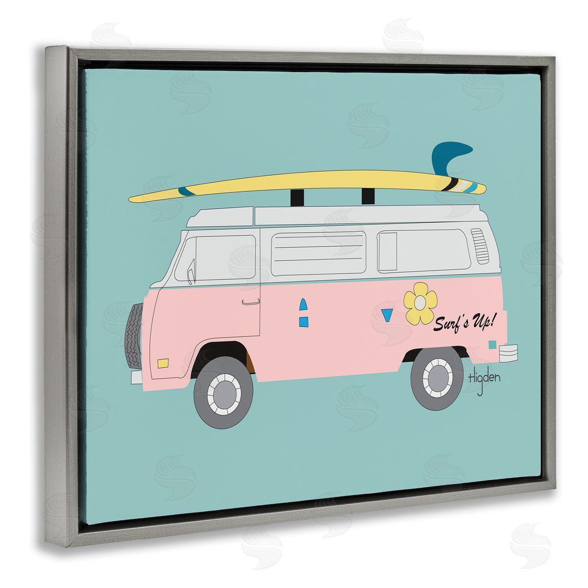 Mark Higden Pink Beach Cruiser Van Illustration Gray Floater Frame Canvas Art