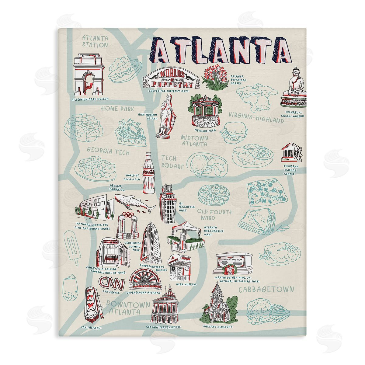 Ziwei Li Atlanta Georgia City Landmarks Canvas Wall Art