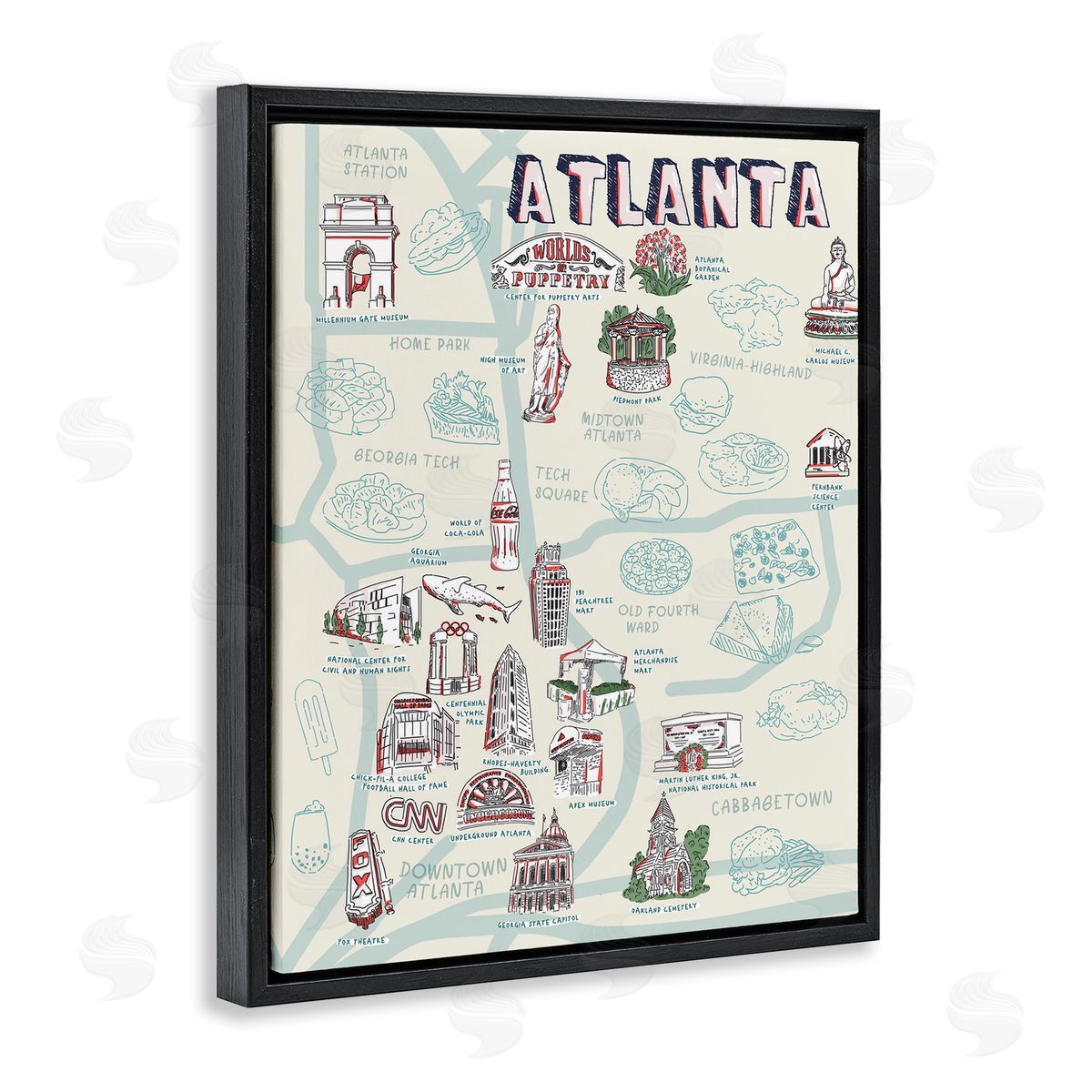 Ziwei Li Atlanta Georgia City Landmarks Black Floater Frame Canvas Art