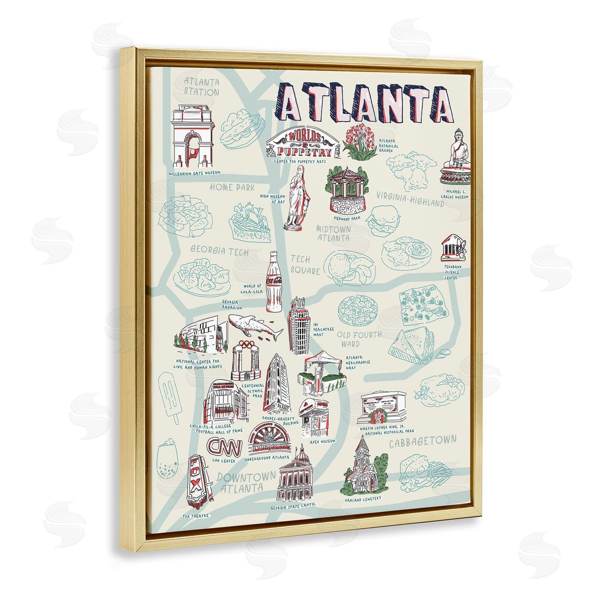 Ziwei Li Atlanta Georgia City Landmarks Gold Floater Frame Canvas Art