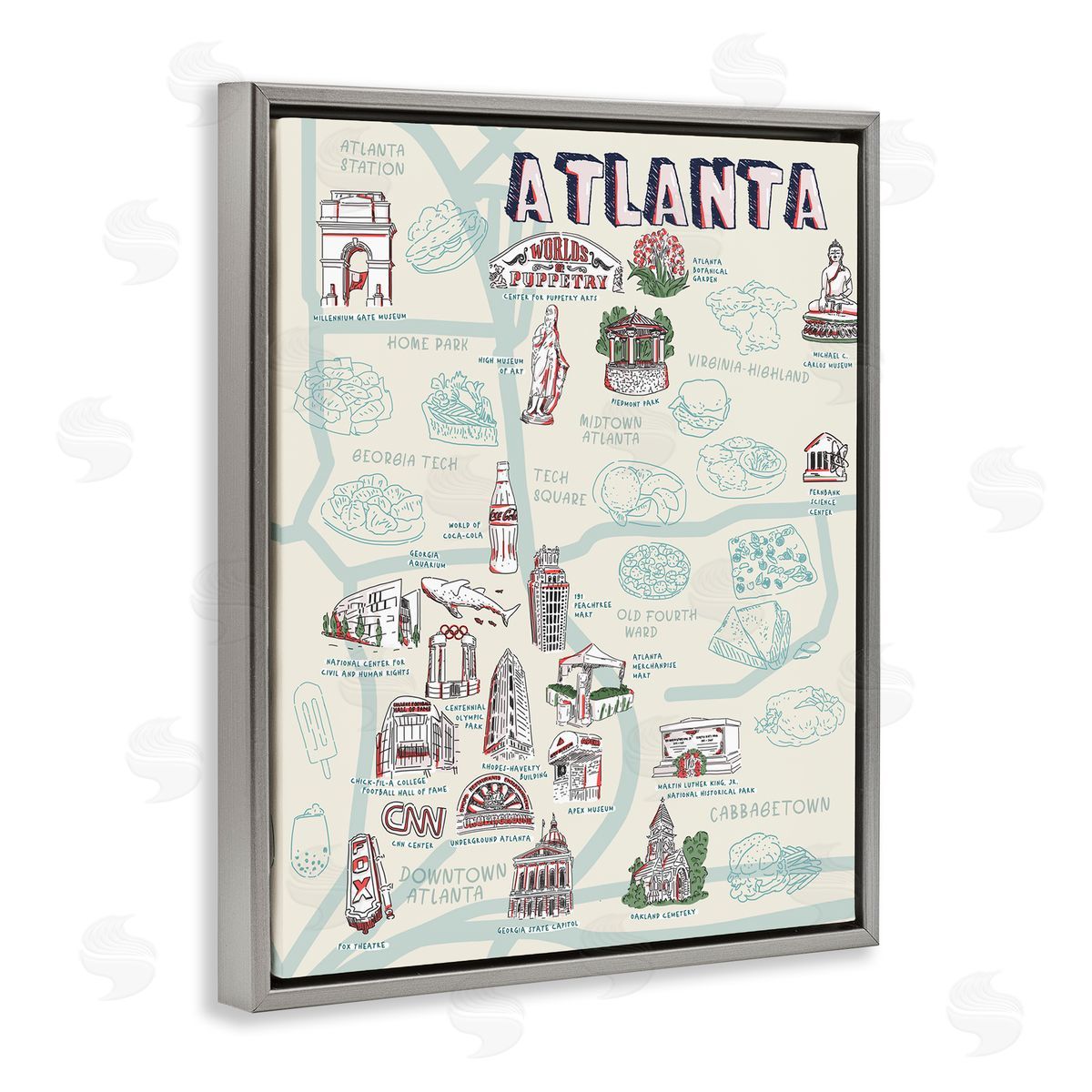 Ziwei Li Atlanta Georgia City Landmarks Gray Floater Frame Canvas Art