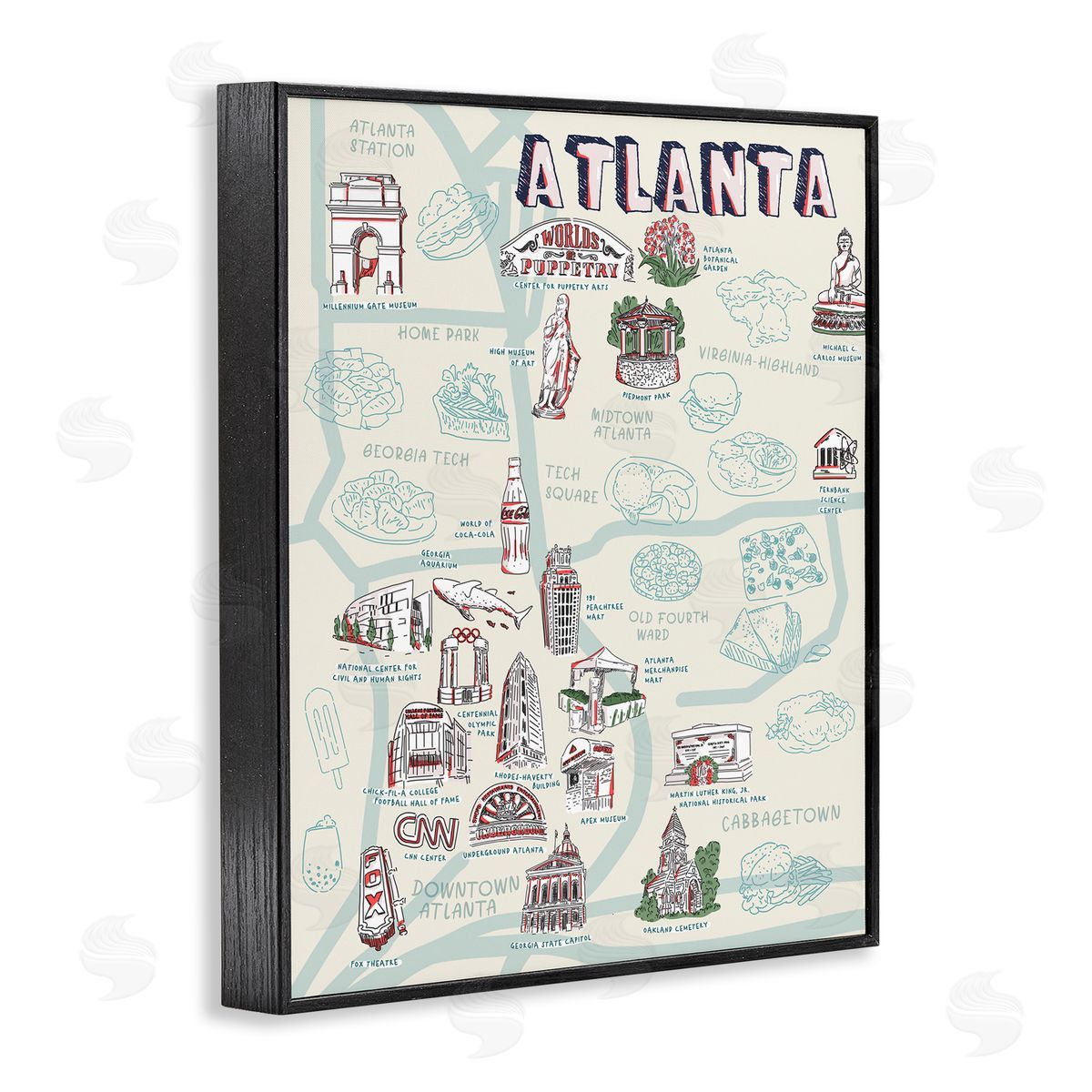 Ziwei Li Atlanta Georgia City Landmarks Black Framed Giclee Wall Art