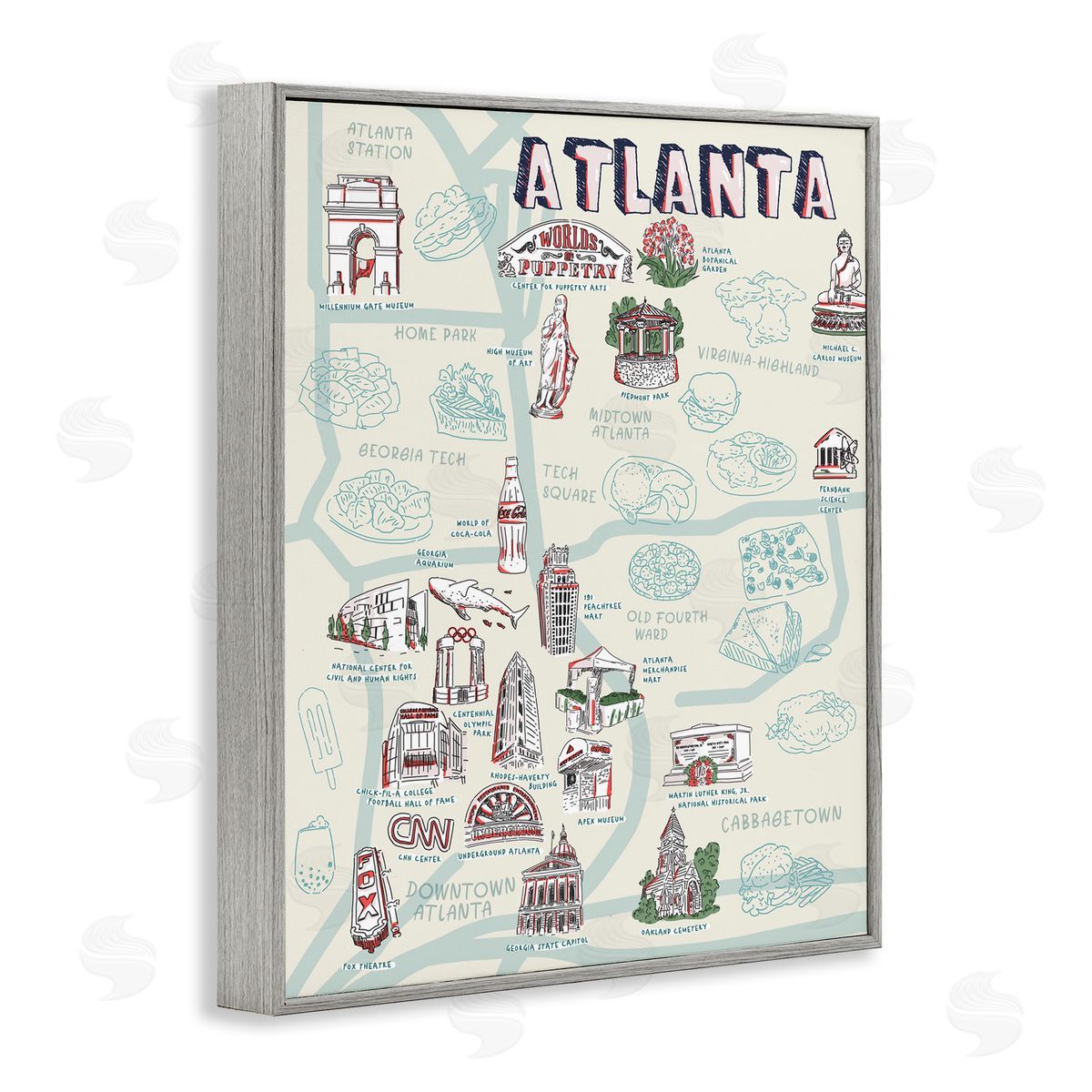 Ziwei Li Atlanta Georgia City Landmarks Gray Framed Giclee Wall Art