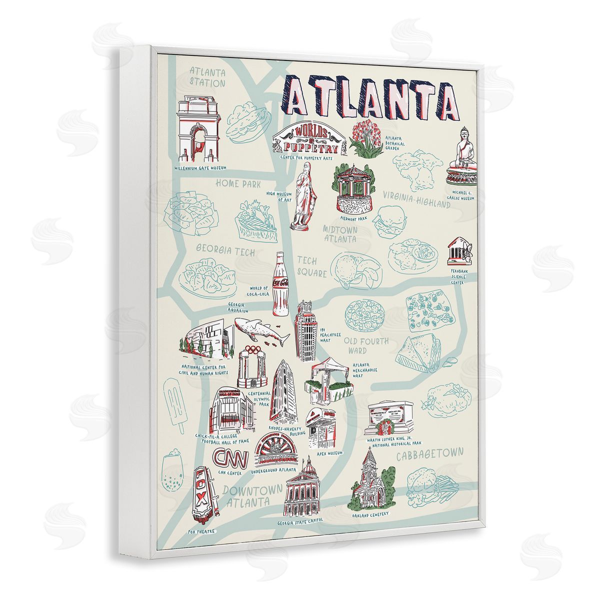 Ziwei Li Atlanta Georgia City Landmarks White Framed Giclee Wall Art