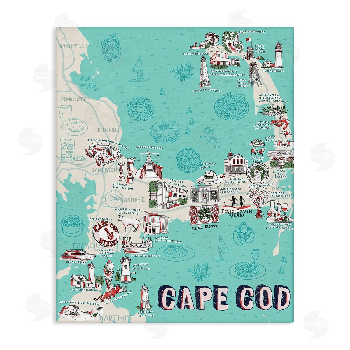 Ziwei Li Cape Cod Nautical Landmark Map Canvas Wall Art