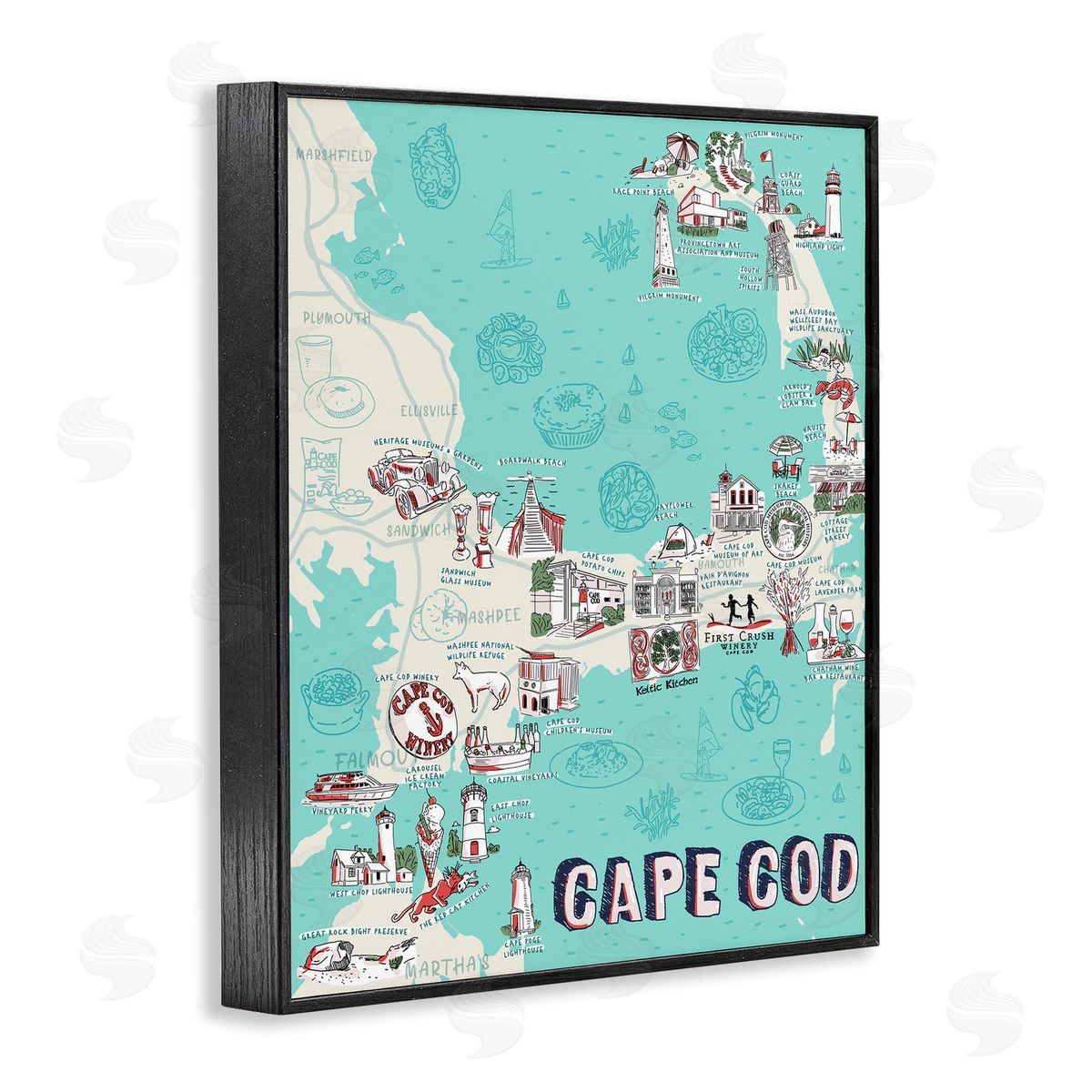 Ziwei Li Cape Cod Nautical Landmark Map Black Framed Giclee Wall Art