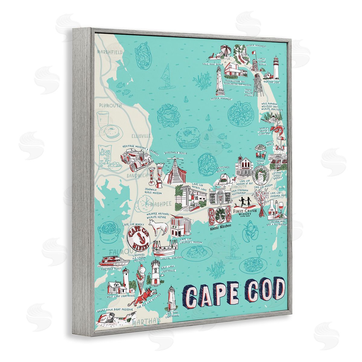 Ziwei Li Cape Cod Nautical Landmark Map Gray Framed Giclee Wall Art