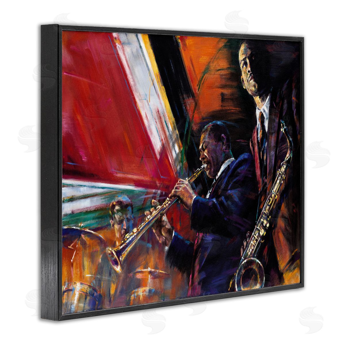 Jin G. Kam Abstract Jazz Musicians Traditional Instruments Black Framed Giclee Wall Art