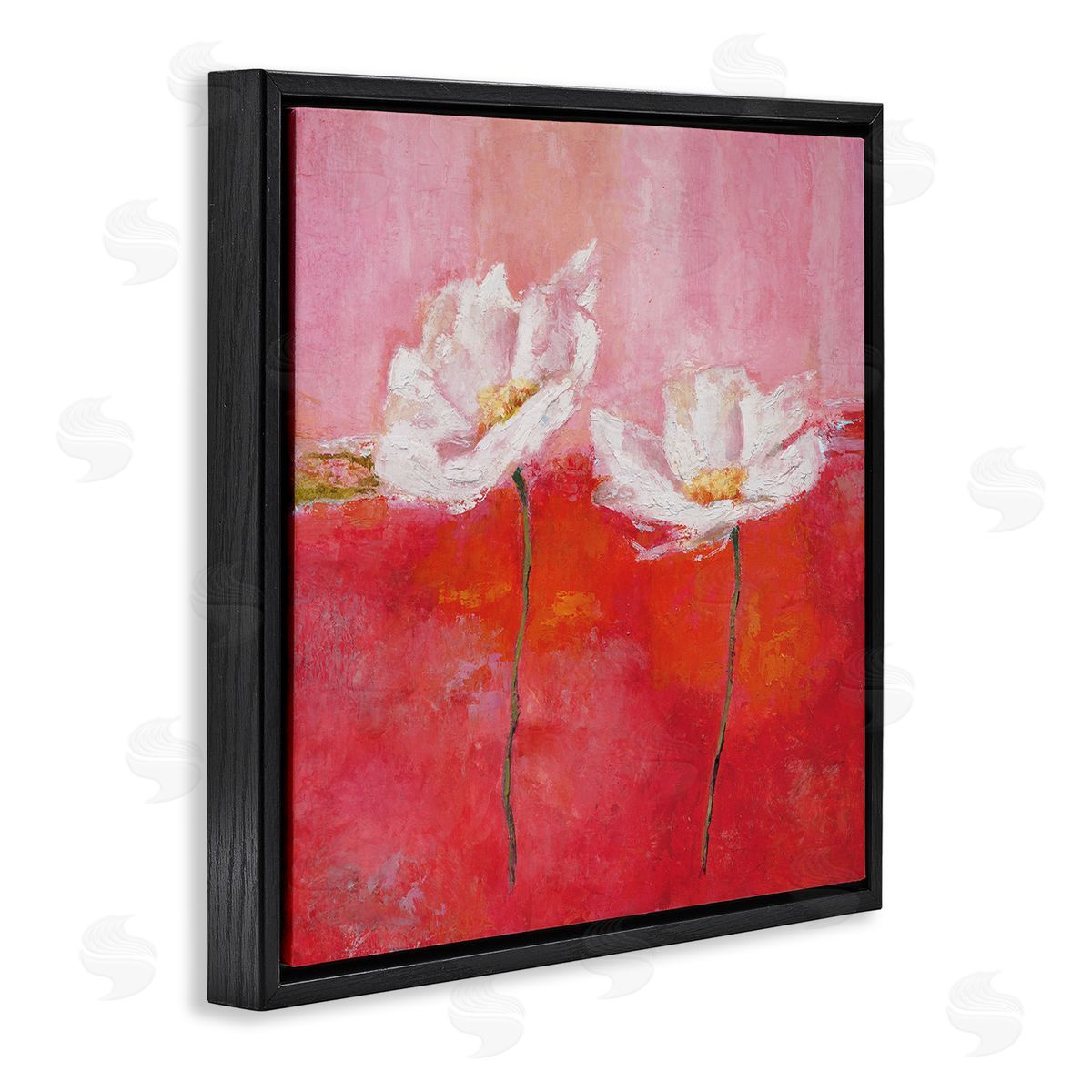 Isabelle Herbert White Daisies Abstract Red Pink Black Floater Frame Canvas Art