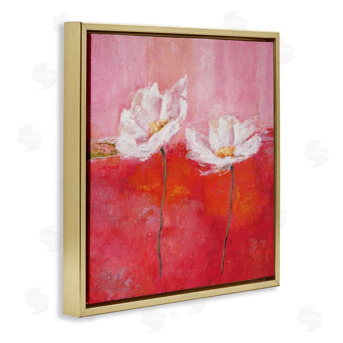 Isabelle Herbert White Daisies Abstract Red Pink Gold Floater Frame Canvas Art