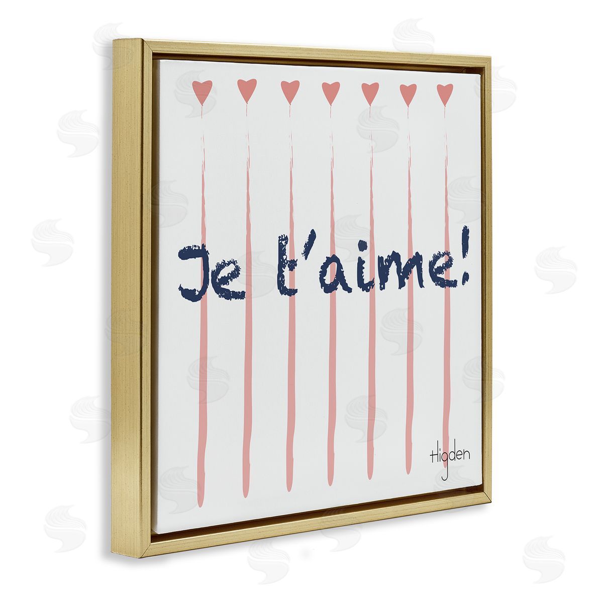 Mark Higden French Je T'aime Pink Hearts Gold Floater Frame Canvas Art