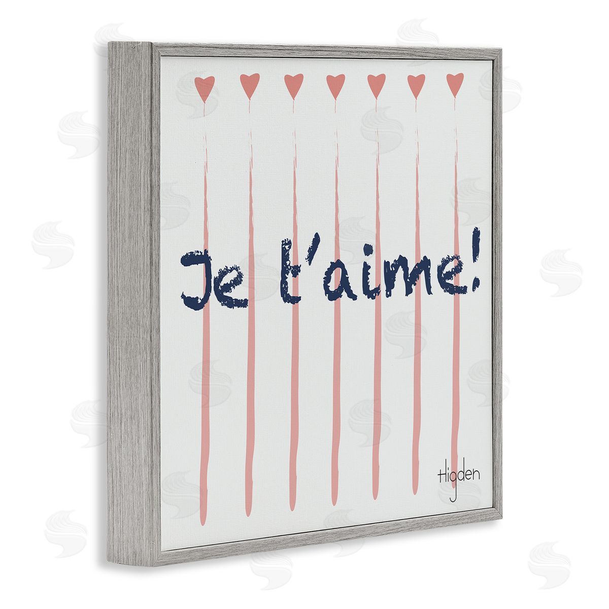 Mark Higden French Je T'aime Pink Hearts Gray Framed Giclee Wall Art