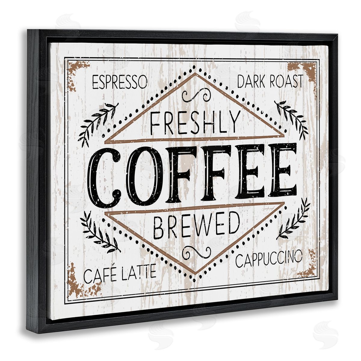Charming Fresh Brew Coffee Black Floating Frame Canvas Wall Art, Home Decor by Jennifer Pugh