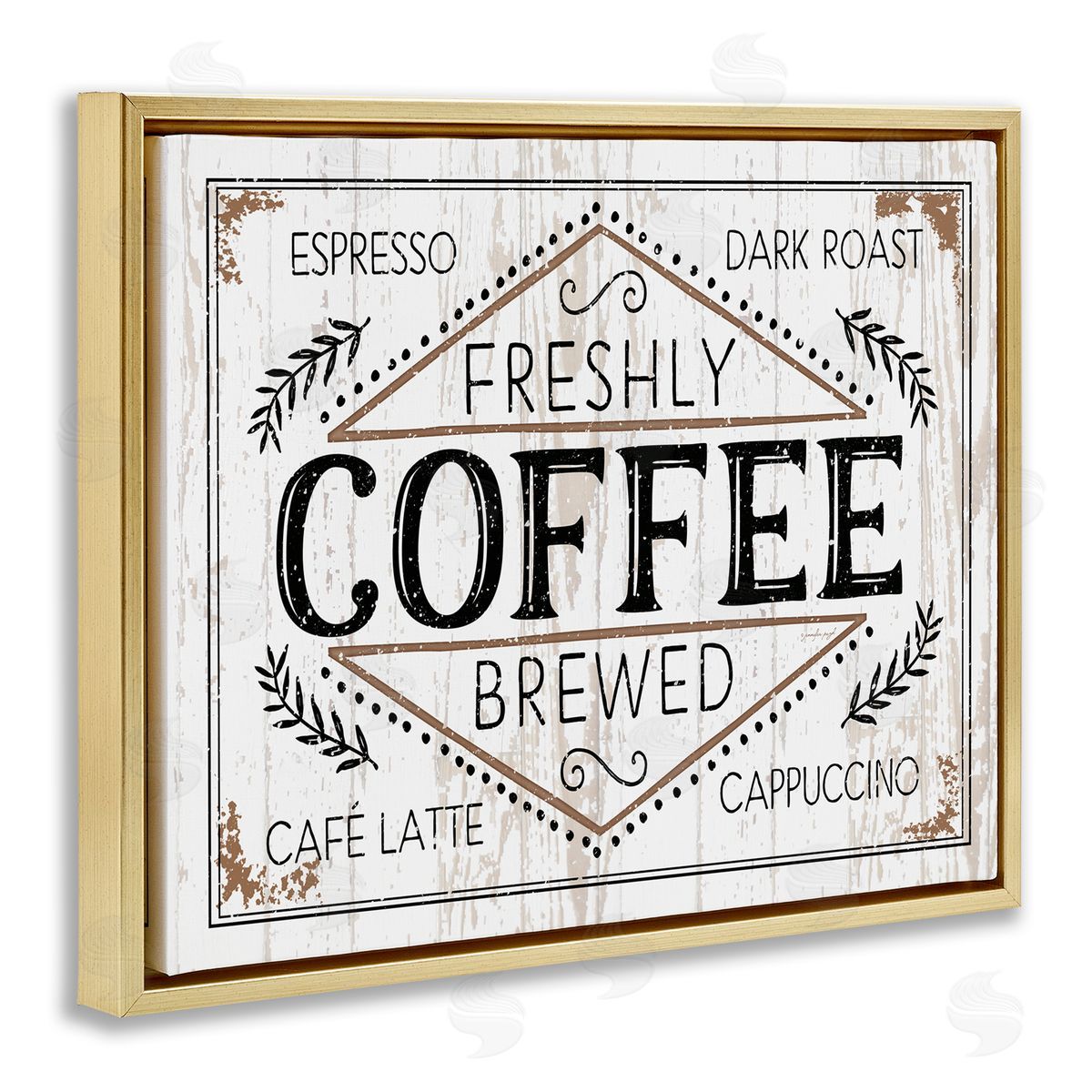 Charming Fresh Brew Coffee Gold Floating Frame Canvas Wall Art, Home Decor by Jennifer Pugh
